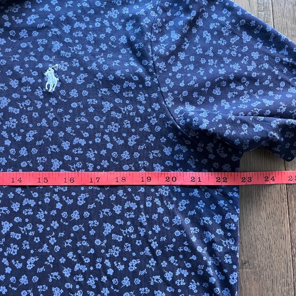 Polo Ralph Lauren Floral Print Polo Shirt Navy Blue Classic Fit Size L - Picture 3 of 6